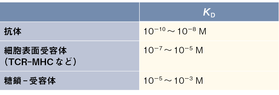 表１　 生体を制御するタンパク質のリガンド認識の強さ