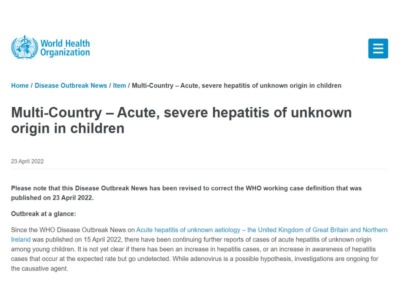 WHOは小児の原因不明の急性肝炎について注意喚起している（WHOのウェブサイトより）